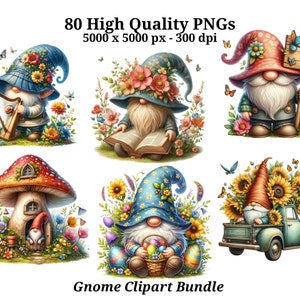 Gnomes Clipart Big bundle, 80 High Quality PNGs, Nursery Art, Digital Download | Card Making, Cute Gnome Clipart, Paper Craft | #2