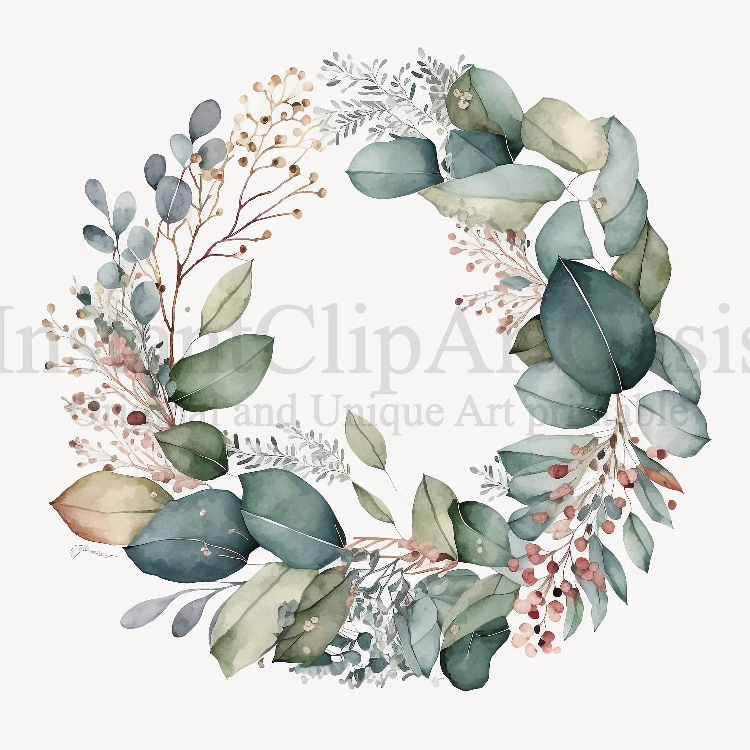 Eucalyptus Wreath Clipart, 10 High Quality Jpgs, Botanical Art | Card ...