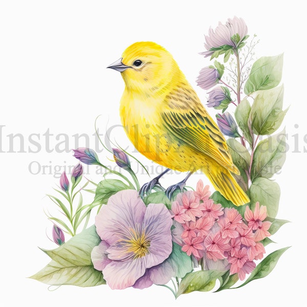 Yellow Bird Clipart, 10 High Quality JPGs, Nursery Art, Instant Digital Download | Card Making, Animal Clipart, Digital Paper Craft | #515