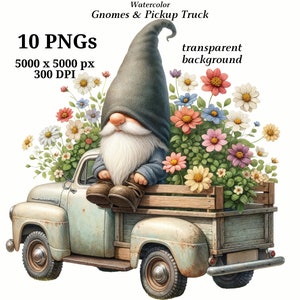 Gnomes in Pickup Truck Clipart, 10 High Quality PNGs, Digital Download | Card Making, Cute Gnome Clipart, Digital Paper Craft | #1433