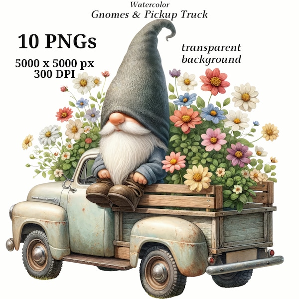 Gnomi in Clipart di camioncino, 10 PNG di alta qualità, Download digitale / Creazione di cartoline, Clipart di gnomo carino, Mestiere di carta digitale / #1433