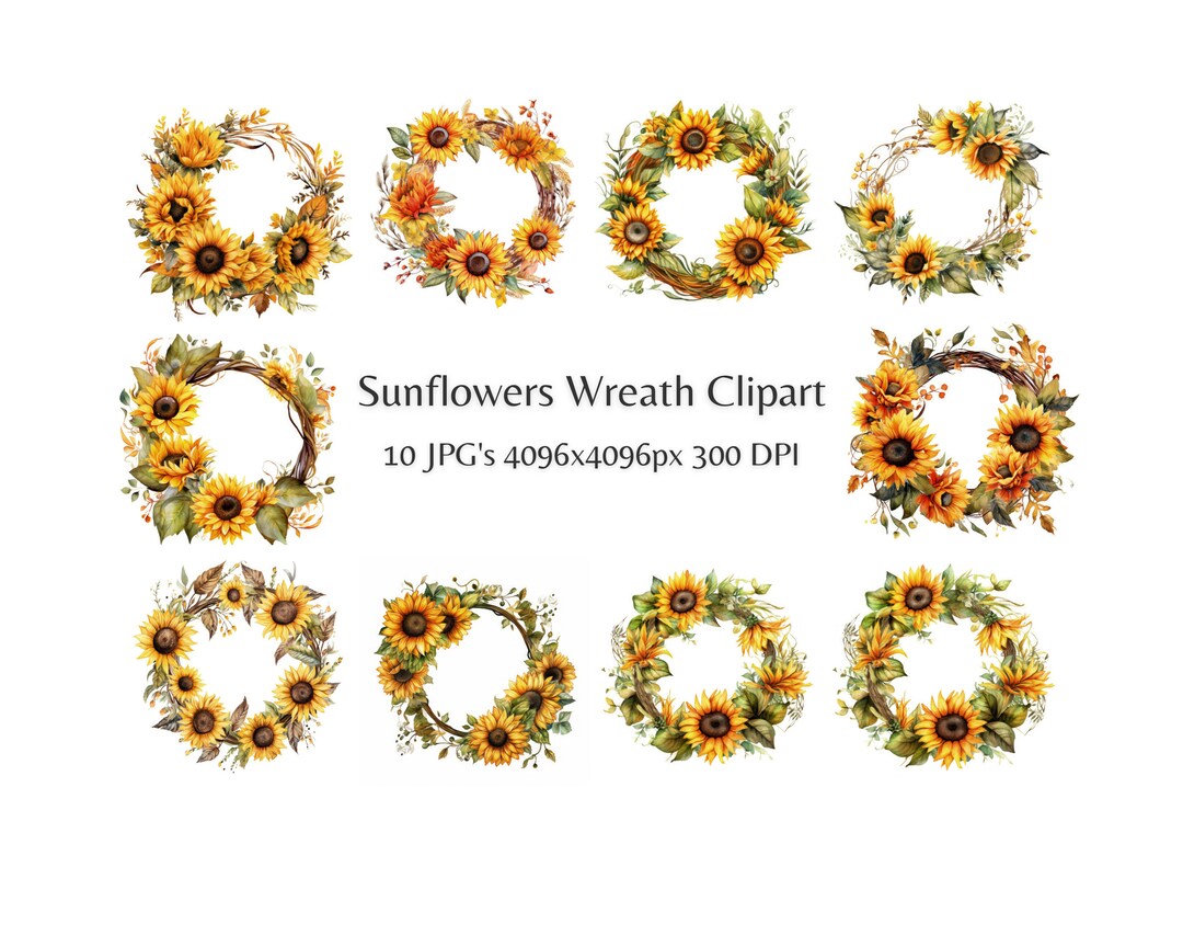 Sunflowers Wreath Clipart 10 High Quality Jpgs Card Making Etsy