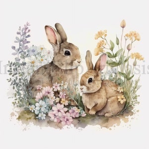 Floral Bunnies Clipart | Set 2 | 10 High Quality Jpgs, Nursery Art ...