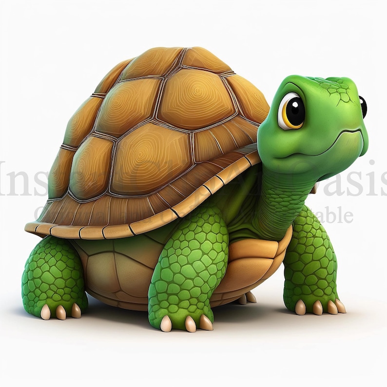 K&ouml;nnte beinhalten: Eine Comic-Schildkr&ouml;te mit brauner Schale und gr&uuml;nen Beinen und Kopf. Die Schildkr&ouml;te schaut nach rechts.