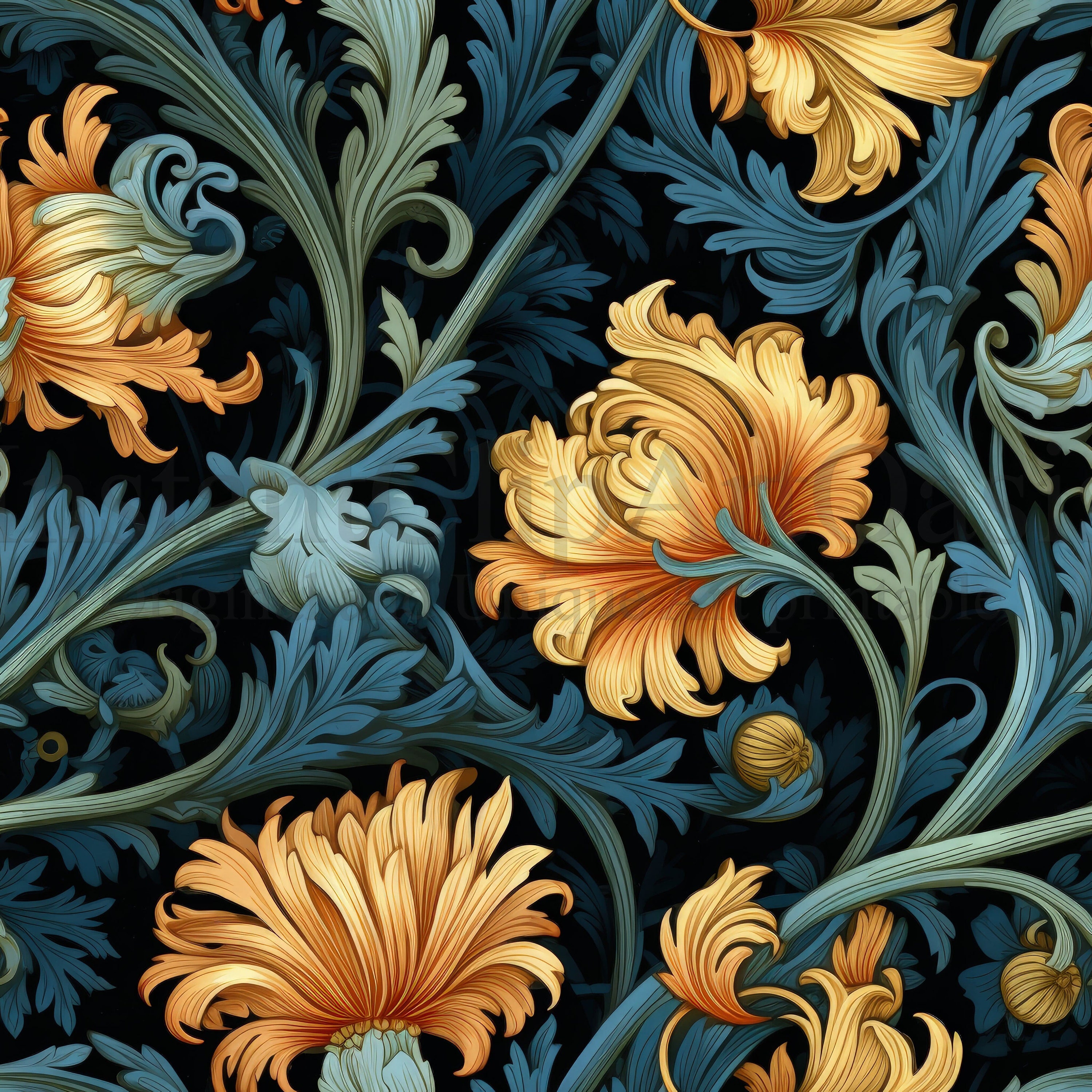 William Morris Inspired Flowers Seamless Pattern, 30 High Quality Jpgs ...