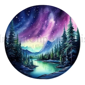 Acquerello Northern Lights Clipart, 10 JPG di alta qualità, Download digitale istantaneo, Creazione di carte, Media misti, Mestiere di carta digitale / #809