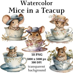 Topi in una tazza da tè Clipart - 10 PNG di alta qualità, Pianificatori digitali, Diari spazzatura, Download digitale, Libri di memoria, Scrapbooking / #1130