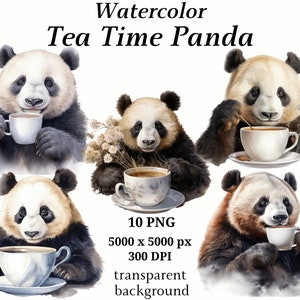 Tea Time Panda Clipart - 10 PNG de haute qualité, planificateurs numériques, journaux indésirables, téléchargement numérique, livres de mémoire, scrapbooking | #1241