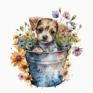 Dogs in a Bucket Clipart, 9 High Quality JPGs, Digital Download, Card Making, Animal Clipart, Digital Paper Craft | #210