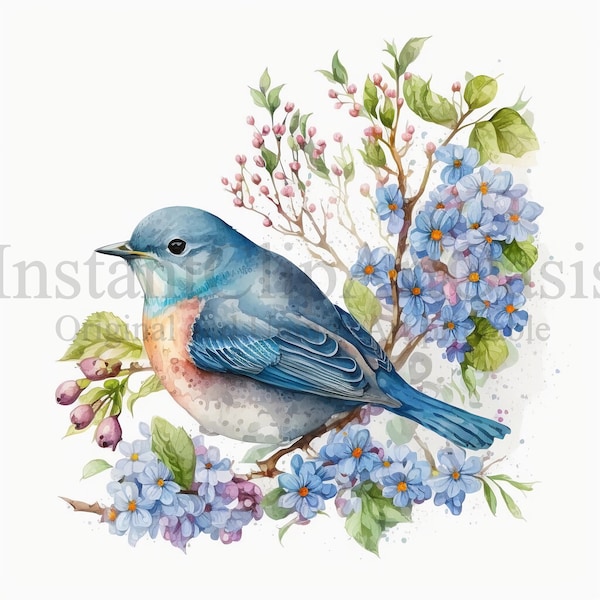 Blue Bird Clipart, 10 High Quality JPGs, Nursery Art, Instant Digital Download | Card Making, Animal Clipart, Digital Paper Craft | #246