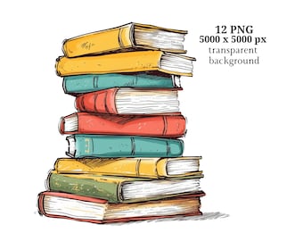 Sketch of Books Clipart, 12 High Quality PNGs, Nursery Art, Digital Download | Card Making, Books Clipart, Digital Paper Craft | #1439
