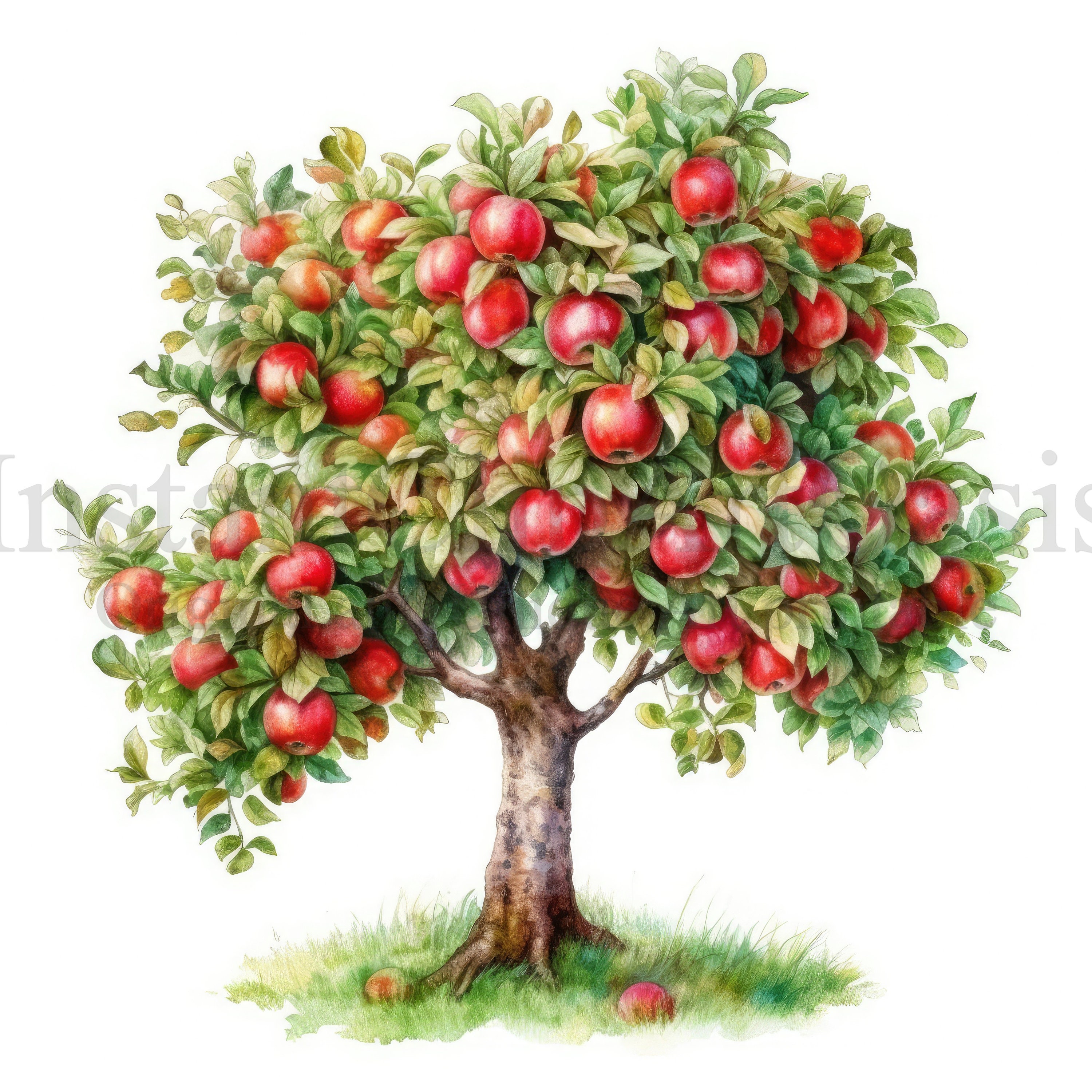 Apple Trees Clipart, 10 High Quality Jpgs, Botanical Art, Digital ...