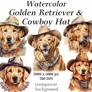 Golden Retriever & Cowboyhut Clipart - 10 hochwertige PNGs, digitale Planer, Junk Journals, digitaler Download, druckbare Grafiken | #1206