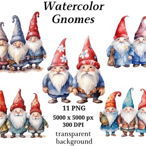 Gnomes Clipart, 11 High Quality PNGs, Nursery Art, Instant Digital Download | Card Making, Cute Gnome Clipart, Digital Paper Craft | #1305