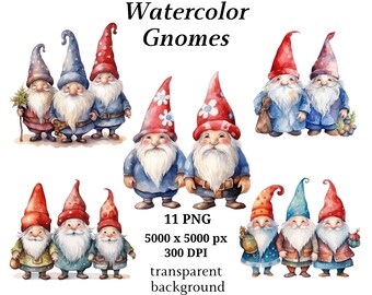 Gnomes Clipart, 11 High Quality PNGs, Nursery Art, Instant Digital Download | Card Making, Cute Gnome Clipart, Digital Paper Craft | #1305