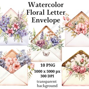 Acuarela floral carta sobre imágenes prediseñadas, 10 PNG de alta calidad, descarga digital, diario, fabricación de tarjetas, arte de papel digital #937