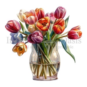 Vase mit Tulpen Clipart, 10 hochwertige PNGs, botanische Kunst, digitaler Download, Kartenherstellung, Journaling, digitales Papier Handwerk | #372