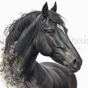 Imágenes prediseñadas de caballo negro, 10 JPG de alta calidad, arte infantil, descarga digital instantánea, creación de tarjetas, imágenes prediseñadas de animales lindos, artesanía de papel digital #63