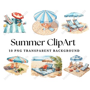 Summer Clipart, 10 High Quality PNGs Transparent Background, Digital Download | Card Making, Digital Paper Craft, Summer images #1142