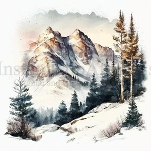 Mountain Landscape Clipart, 10 High Quality JPGs, Digital Planner, Junk Journaling, Watercolor, Wall Art, Digital Download | #126