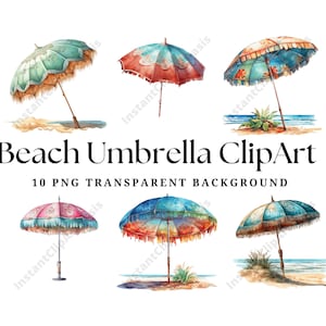 Beach Umbrella Clipart, 10 High Quality JPGs, Art, Instant Digital Download | Card Making, Digital Paper Craft, Summer Clipart | #1143