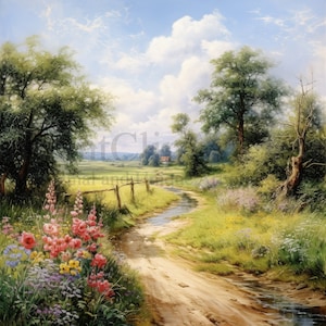 Country Lanes Clipart, Set-2, 10 JPGs de alta qualidade, arte em aquarela, download digital, criação de cartões, mídia mista, artesanato em papel digital | #1325
