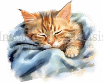 Sleeping Cats Clipart, 10 High Quality JPGs, Nursery Art, Digital Download | Card Making, Cute Kitten Clipart, Digital Paper Craft | #741