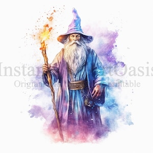 Magic Wizard Clipart, 10 High Quality JPGs, Nursery Art, Digital Download | Card Making, Wizard Print, Digital Paper Craft | #571