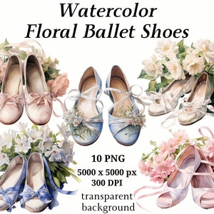 Floral Ballet Shoes Clipart - 10 High Quality PNGs, Digital Planners, Junk Journal, Digital Download, Printable Graphics, Scrapbooking #1188