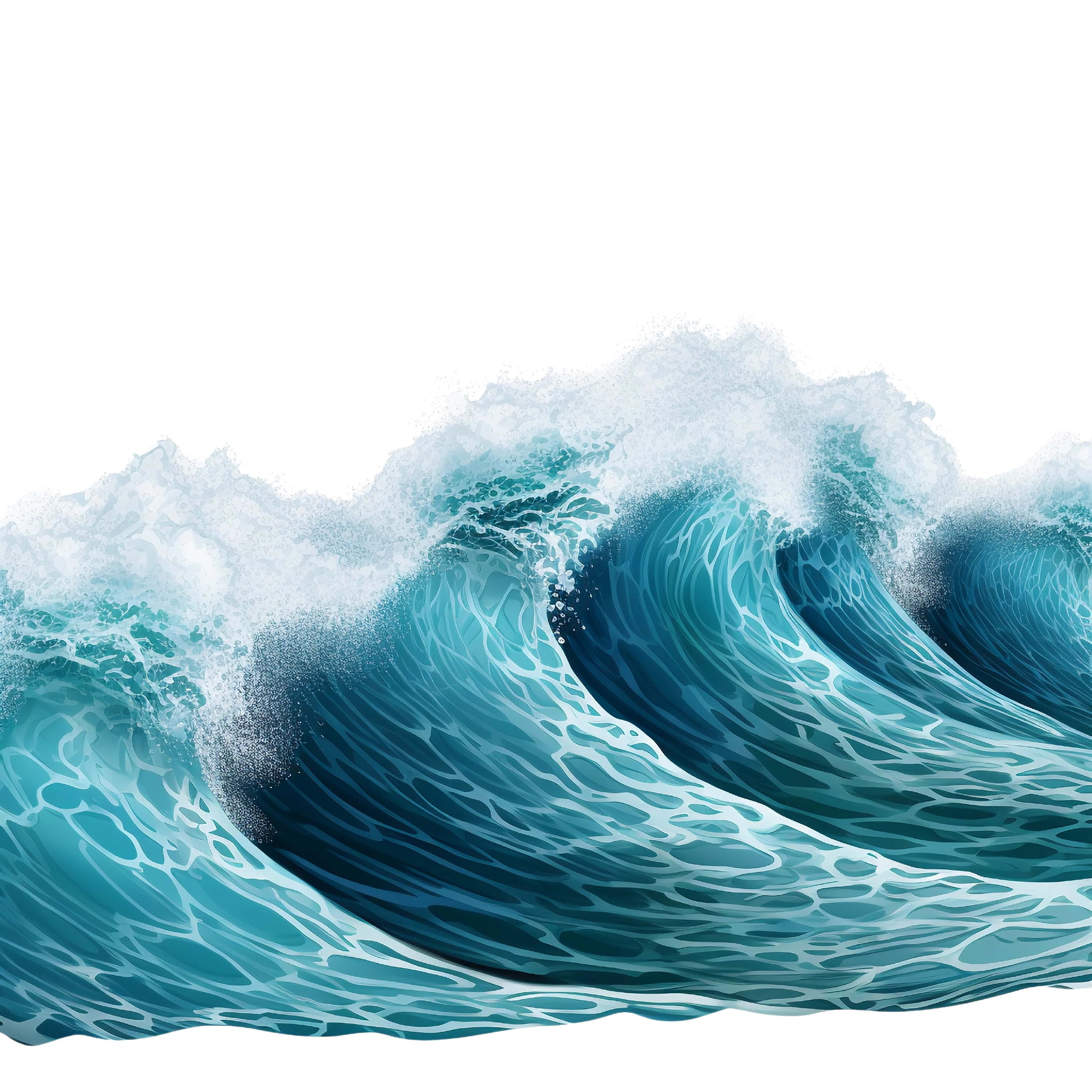 海の波のクリップアート、10 個の高品質 PNG、水彩画、デジタル