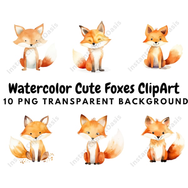 Aquarell süße Füchse Clipart, 10 hochwertige PNGs, süße Fuchs Clipart, Kinderzimmer, Kartenherstellung, Journaling, digitaler Download | #895