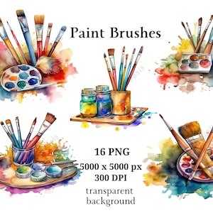 Paint Brushes Clipart, 16 High Quality PNGs, Brushes Clipart, Instant Digital Download | Card Making, Digital Paper Craft | #965