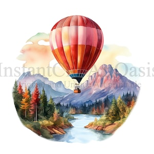 Hot Air Balloons Clipart, 10 High Quality JPGs, Watercolor Art, Digital Download, Card Making, Mixed Media, Digital Paper Craft | #811
