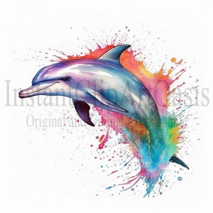 Bunte Delfine Clipart, 10 hochwertige JPGs, Kartenherstellung, Clip Art, Delfin Print, digitales Papier Handwerk, Aquarell #605