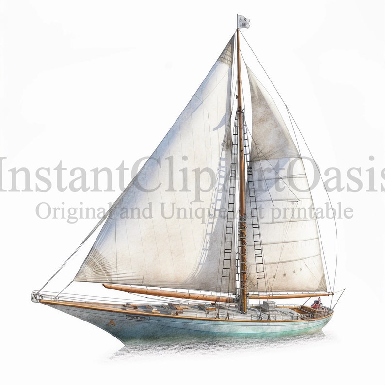 K&ouml;nnte beinhalten: Ein Vintage-Segelschiff mit wei&szlig;en Segeln und einem h&ouml;lzernen Rumpf. Das Boot segelt auf einem ruhigen Gew&auml;sser.