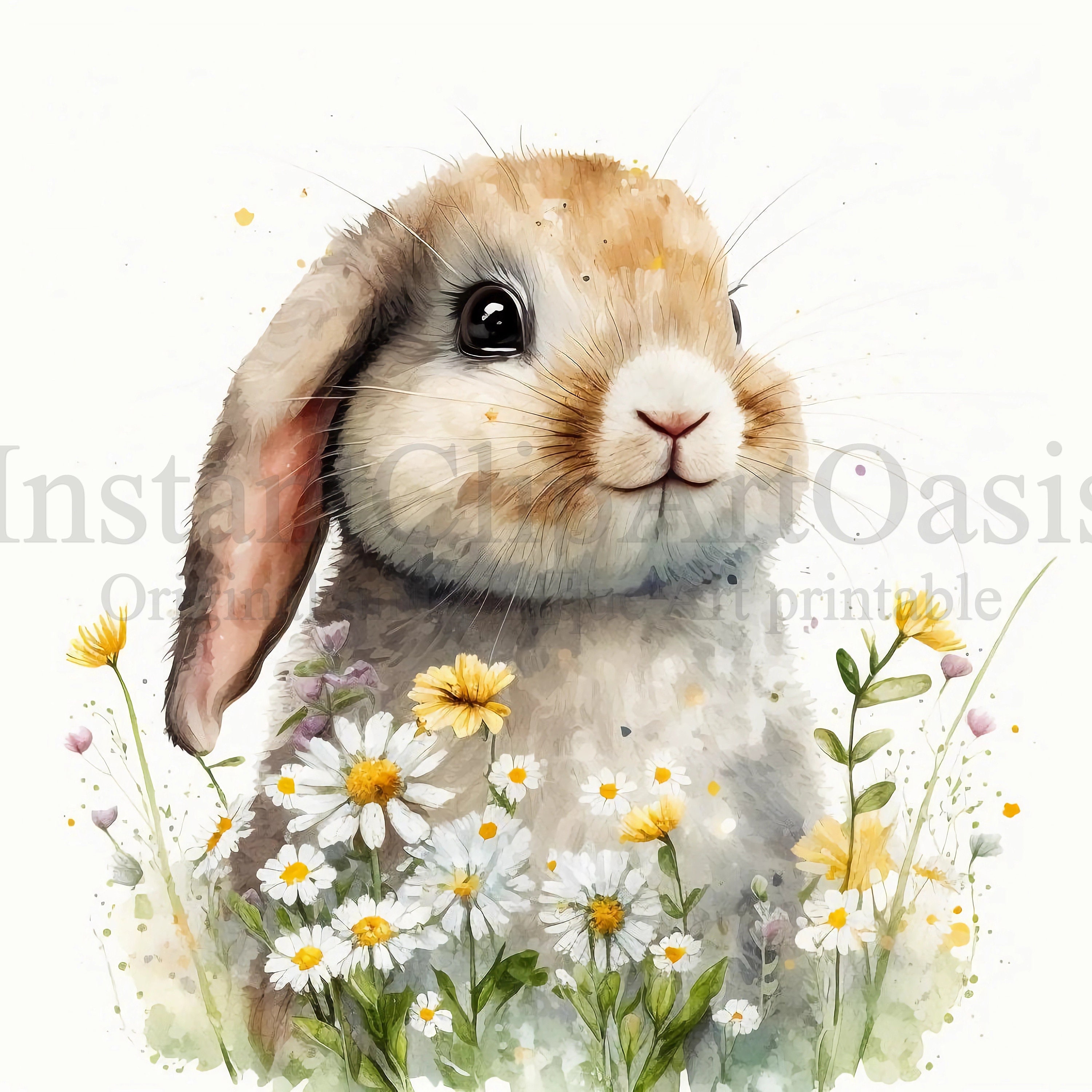 Floral Bunnies Clipart, 10 High Quality Jpgs, Nursery Art, Digital ...