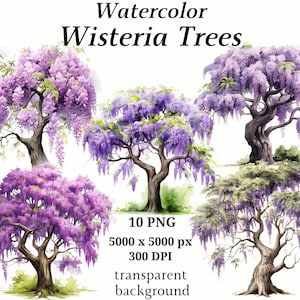 Wisteria Trees Clipart - 10 High Quality PNGs, Botanical Art, Digital Download, Card Making, Journaling, Digital Paper Craft | #1249