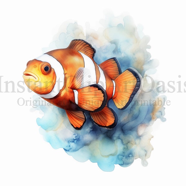 Clownfish Clipart, 10 High Quality JPGs, Nursery Art, Digital Download, Card Making, Animal Clipart, Digital Paper Craft | #472