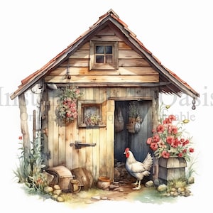 Clipart de poulailler, 10 JPG de haute qualité, clipart de ferme, téléchargement numérique instantané | Fabrication de cartes, Artisanat en papier numérique | #485