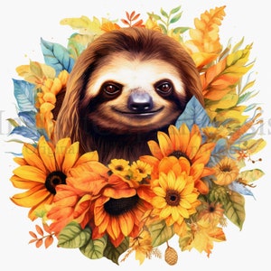 Sunflower Sloth Clipart, 10 High Quality JPGs, Nursery Art, Digital Planner, Watercolor, Card Making, Journaling, Digital Download 551 image 10