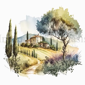 Clipart di campagna, 10 JPG di alta qualità, Arte dell'acquerello, Download digitale, Creazione di carte, Media misti, Mestiere di carta digitale / #205