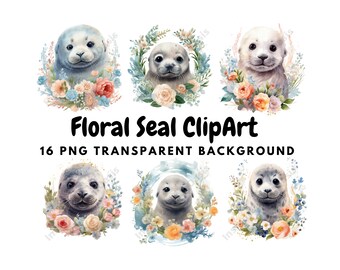 16 High Quality PNGs, Floral Seal Clipart, Nursery Art | Card Making, Clip Art, Seal Print, Digital Paper Craft, Watercolour Painting | #918