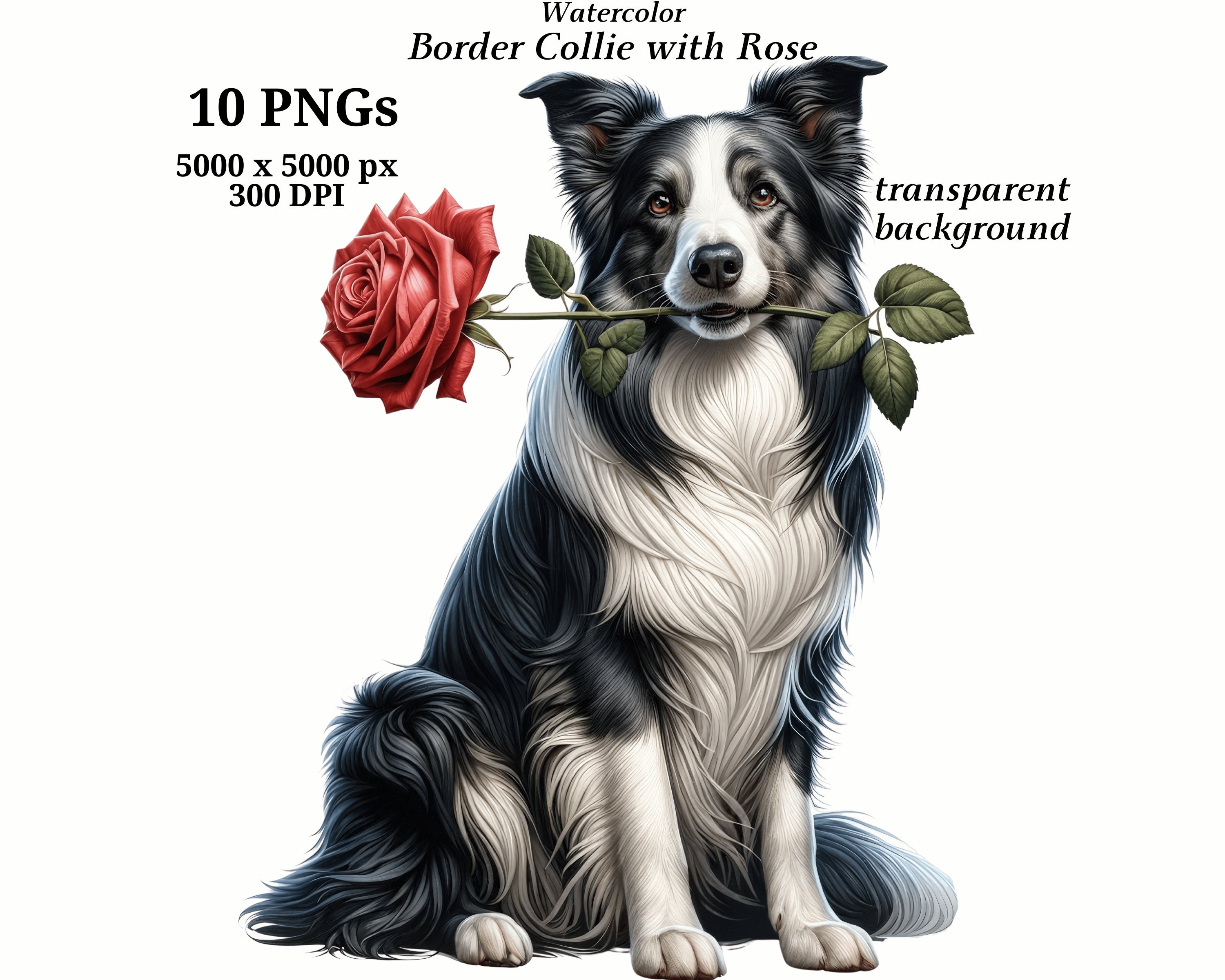 Border Collie con imágenes prediseñadas de rosa, 10 PNG de alta calidad,  descarga digital, fabricación de tarjetas, imágenes prediseñadas del día de  San Valentín, artesanía de papel digital #1423 - Etsy México, image size:3000x2400