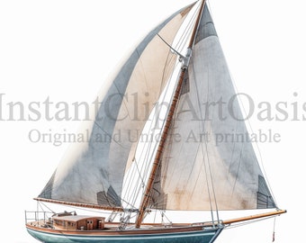 Sailboat Clipart, 10 High Quality JPGs, Sea Art, Instant Digital Download | Card Making, Sailboat Print, Digital Paper Craft | #381