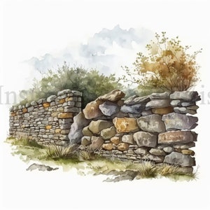Rustic Stone Walls Clipart, 10 JPG di alta qualità, Arte dell'acquerello, Download digitale, Creazione di carte, Media misti, Mestiere di carta digitale / #522