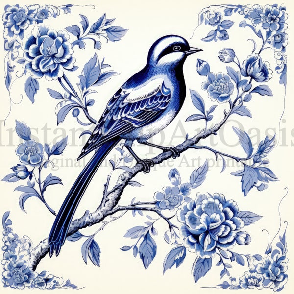 Blue Delft Birds Clipart - 10 High Quality JPGs, Dutch Tile, Vintage Illustration, Card Making, Bird Clipart, Digital Paper Craft #1287