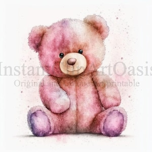 Pink Teddy Bear Clipart, 10 High Quality JPGs, Nursery Art, Digital Download | Card Making, Cute Animal Clipart, Digital Paper Craft | #40