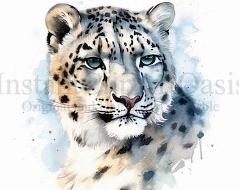 Clipart de leopardo de las nieves, 10 JPG de alta calidad, arte infantil, descarga digital instantánea, fabricación de tarjetas, imágenes prediseñadas de animales, arte de papel digital #179