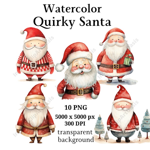 Quirky Santa Clipart, 10 High Quality PNGs, Christmas Clipart, Card Making, Journaling, Digital Download | #1004