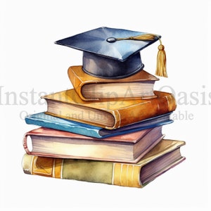 Graduierung Hut auf Bücher Clipart, 10 hochwertige JPGs, digitaler Download | Kartenherstellung, Graduierung Hut Druck, Digital Paper Craft | #601